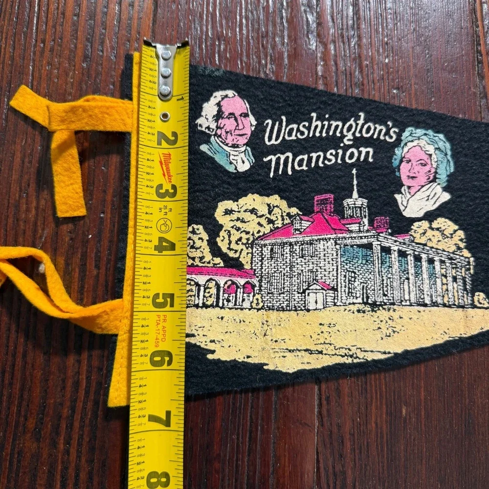 VTG 1960s Mt Vernon‎ Virginia Felt Pennant Black George Washingtons Mansion